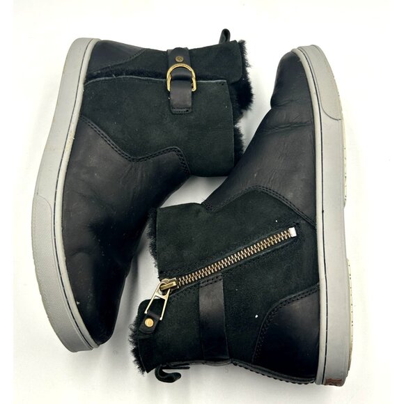 OluKai Women's Black Leather Fur-Lined Pehuea Hulu Ankle Boots Size 8 3140 - Picture 7 of 16